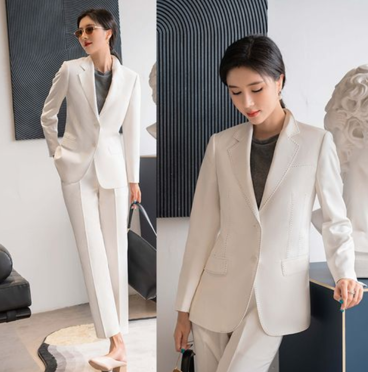 白色女士小西裝套裝，職業女士西裝氣質高雅,果斷干練